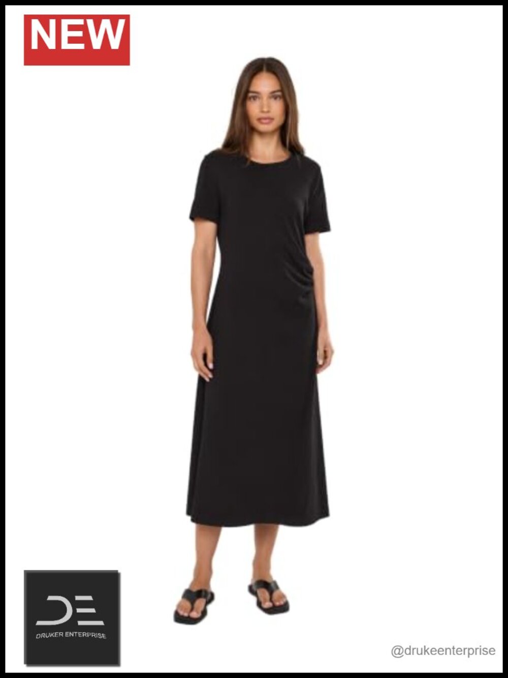 Ruched Short Sleeve Midi Dress in Soft Cotton